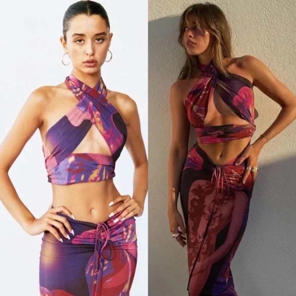 With Jean Naomi Purple Festival Rave Convertible Halter Wrap Midi Skirt Set XS - Picture 2 of 16